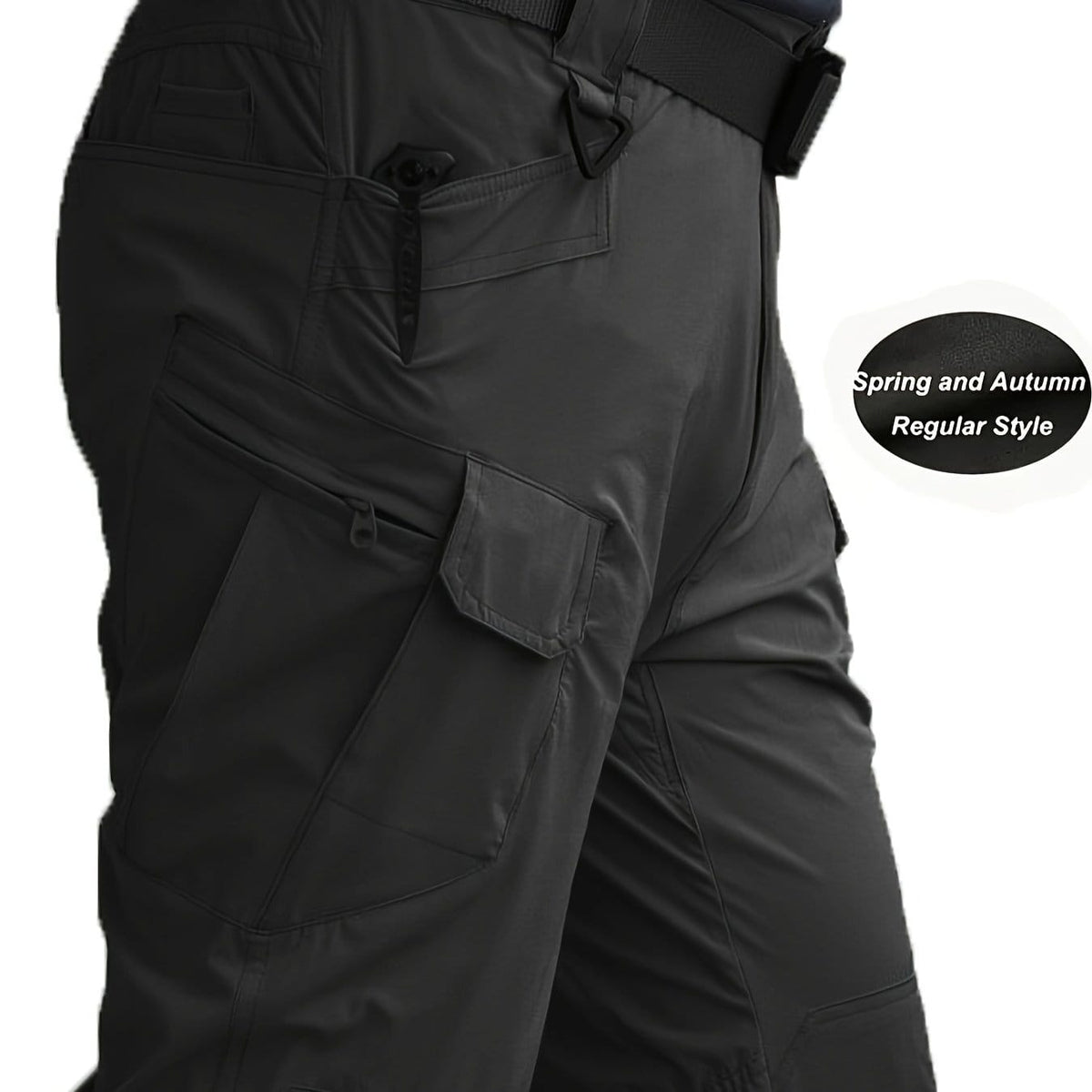 KissICON Black / UK 36 Mens Breathable MultiPocket Elastic Cargo Work Pants