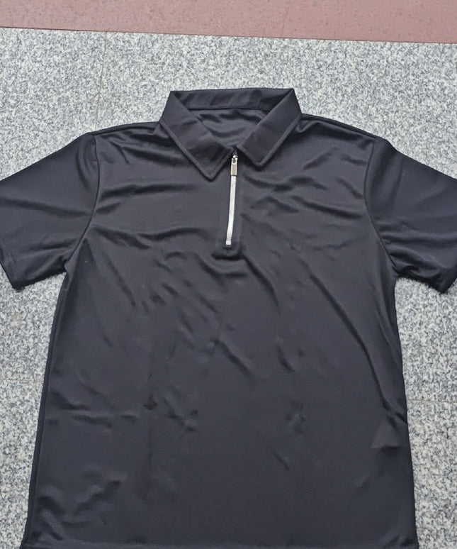 KissICON Black / UK 36 Mens Ice Silky Metal Lapel Polo Breathable Summer Casual Comfort