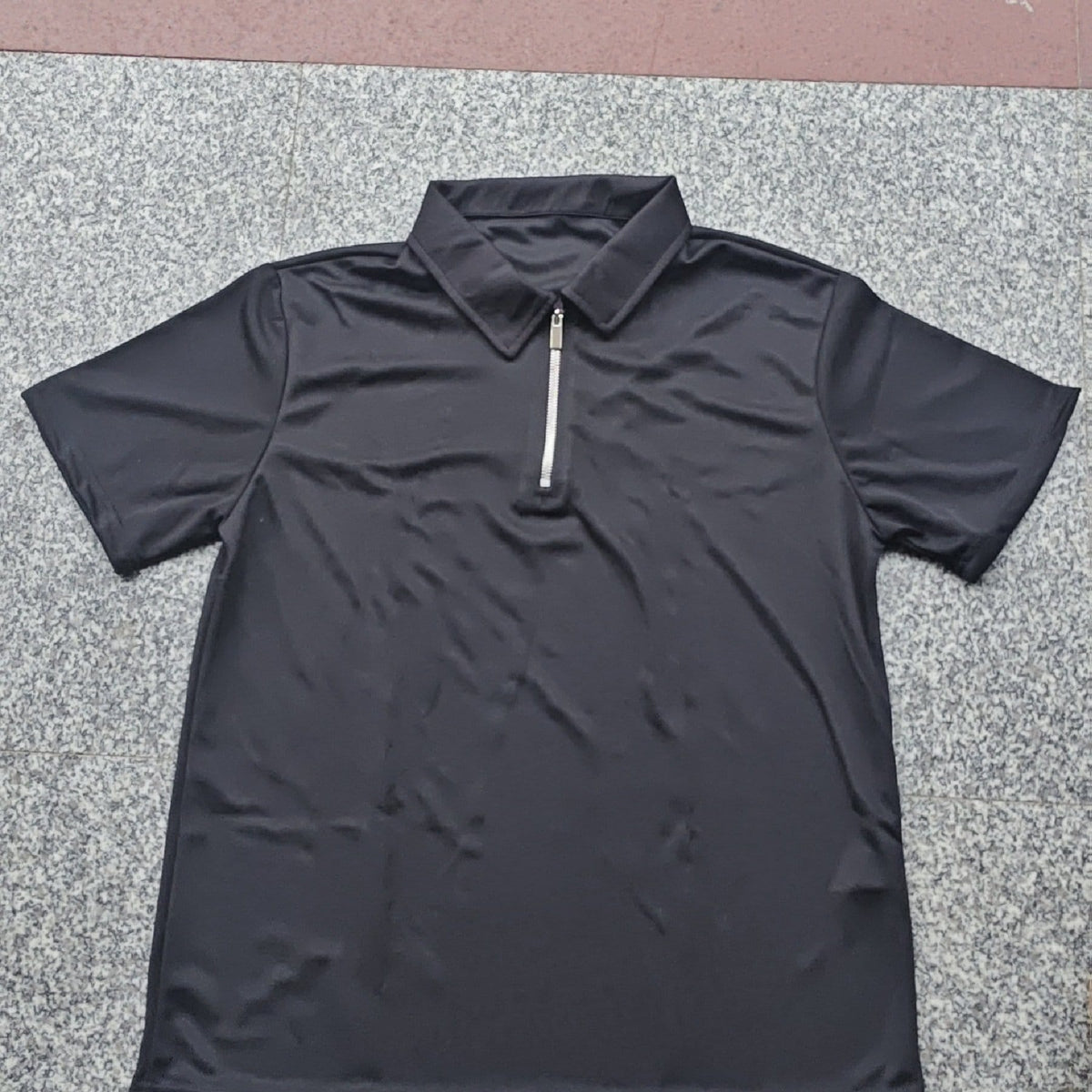 KissICON Black / UK 36 Mens Ice Silky Metal Lapel Polo Breathable Summer Casual Comfort