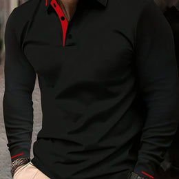 KissICON Black / UK 36 Mens Stretch Ribbed Long Sleeve Polo SpringFall Golf Essential