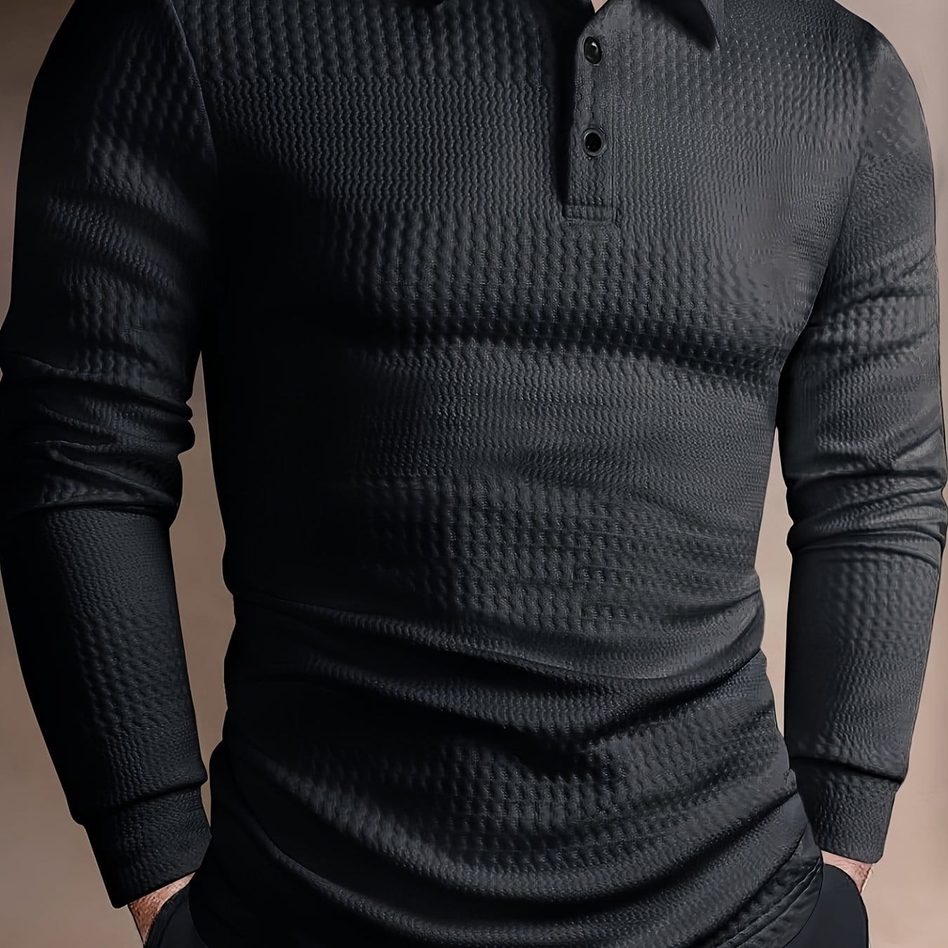 KissICON Black / UK 36 Old Money Jacquard Ribbed Long Sleeve Shirt AvantGarde Style