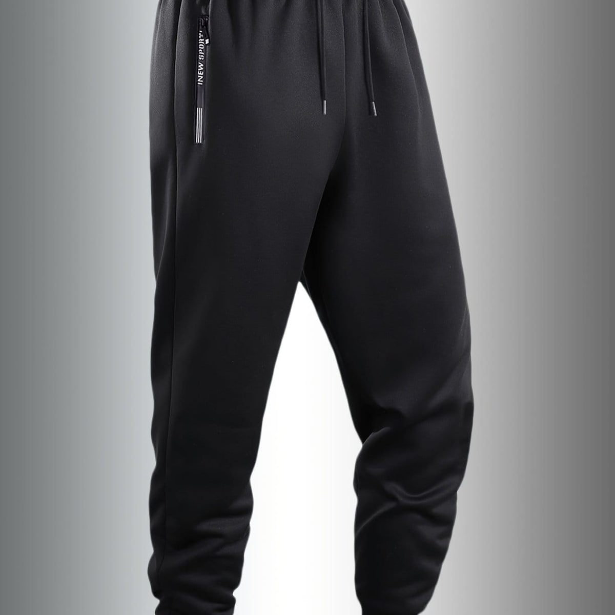 KissICON Black / UK 38 Men's Casual Sporty Cuffed Pants with Side Letter Zipper Pockets and Elastic Drawstring Waist, Trackpants Perfect for Year-round Wear. The Simple and Elegant Design Makes Them an Ideal Choice for Various Occasions, as Well as the Perfect Option