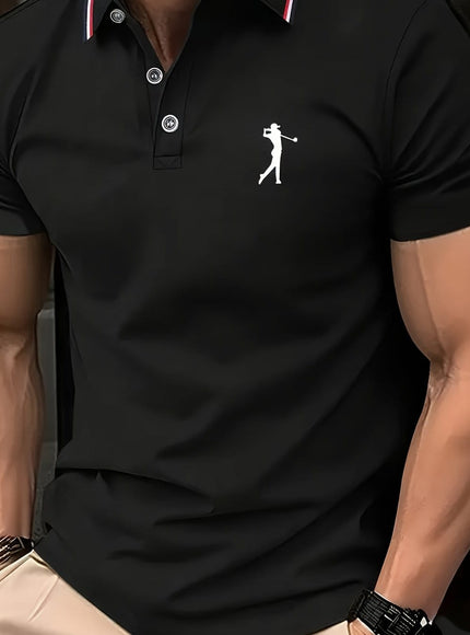 KissICON Black / UK 38 SpringSummer Mens Printed ShortSleeve Golf Shirt