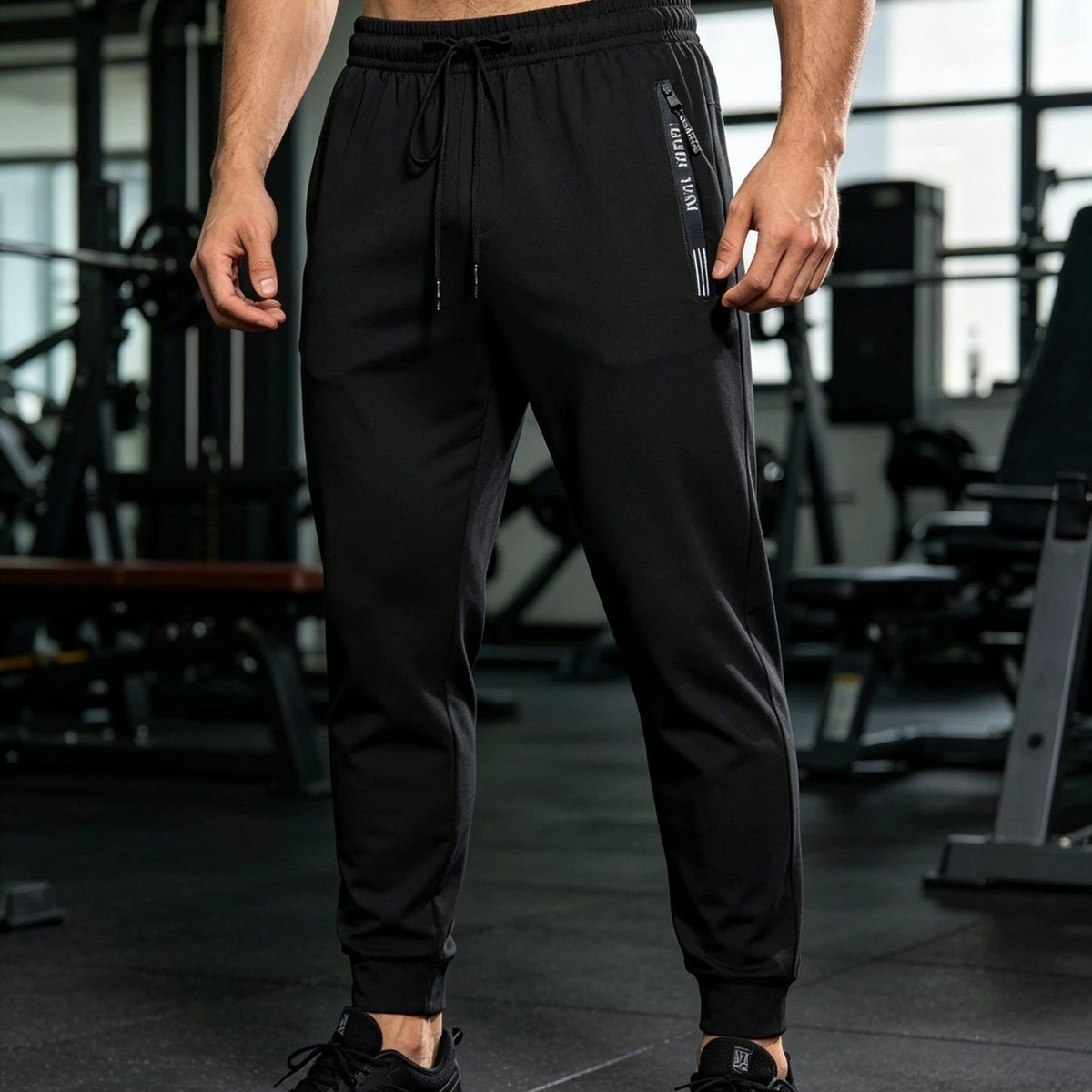 KissICON Black / UK 40-42 Mens Summer Lightweight Cuffed Joggers