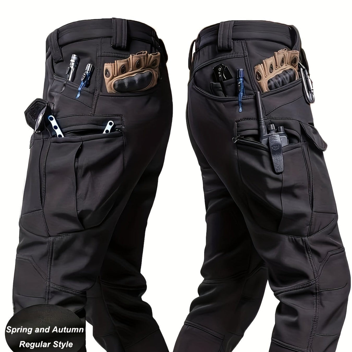 KissICON Black / UK 40-42 Stretch Tactical Cargo Pants Durable Comfort Everyday Workwear