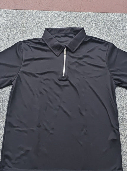 KissICON Black / UK 46-48 Mens Ice Silky Metal Lapel Polo Breathable Summer Casual Comfort