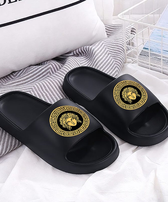 jkthpu-45 Sandals Black / UK 5.5 Medusa Print Flip-Flops – Unisex | Beach, Shower & Travel Slides
