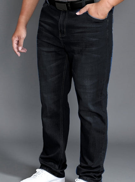 KissICON Black / UK 54-56 Plus Size Men'S Regular Stretch Jeans, High-Quality Wear-Resistant, Warm, And Washed Denim