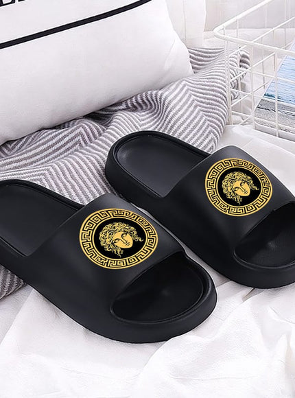 jkthpu-45 Sandals Black / UK 7 Medusa Print Flip-Flops – Unisex | Beach, Shower & Travel Slides