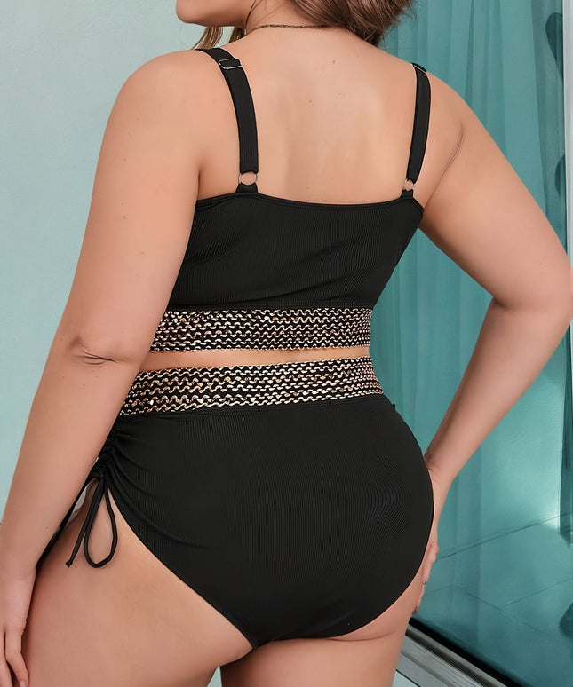 KissICON Black V-Neck Wide Strap Sequin Textured Drawstring