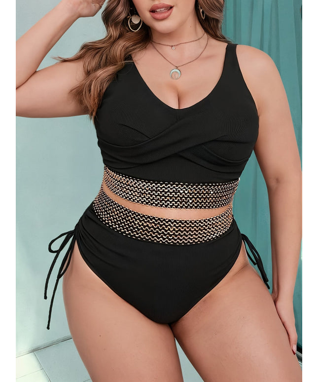 KissICON Black V-Neck Wide Strap Sequin Textured Drawstring