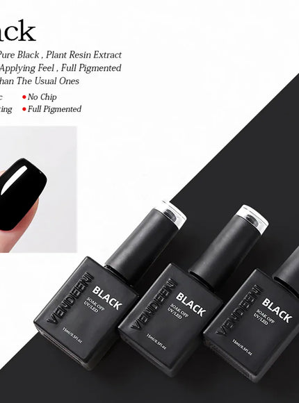 KissICON Black Vendeeni Gel Polish 15ml Soak Off UV LED