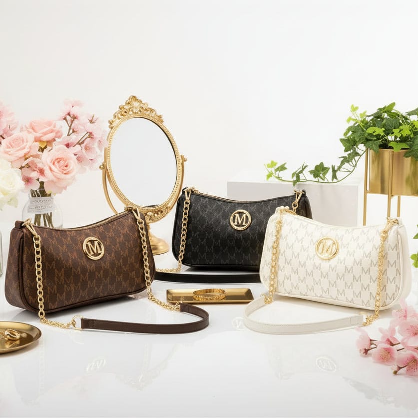 jkthpu-45 Black Vintage French M Letter Underarm Chain Crossbody Bag