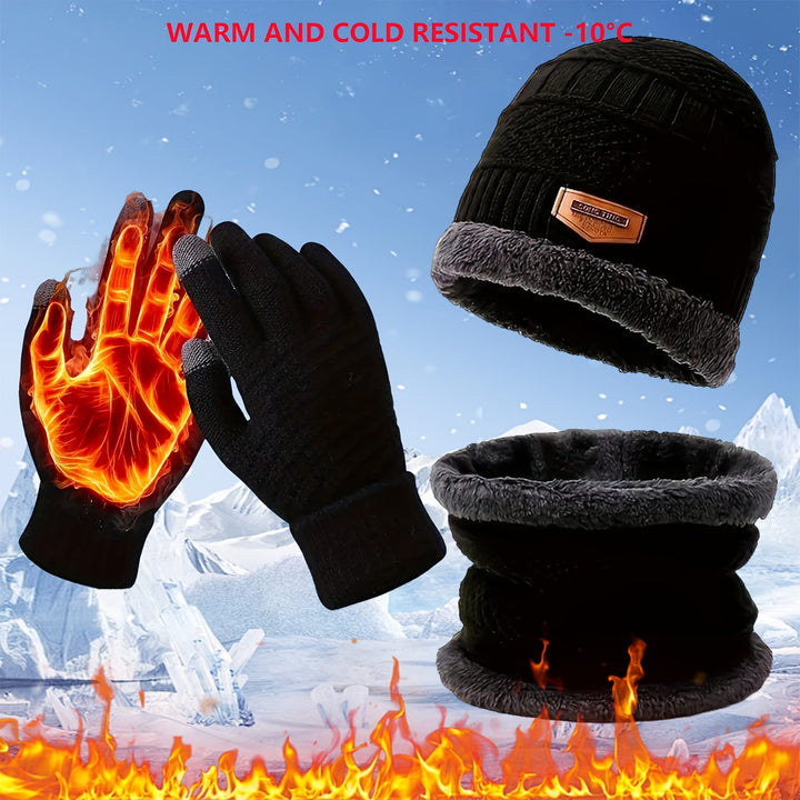 Warm Knitted Hat Scarf  Gloves Set