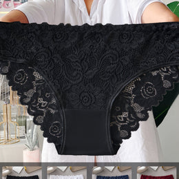 KissICON Black+white+blue+red / UK 18 Curve Floral Lace Briefs – 4 Pairs