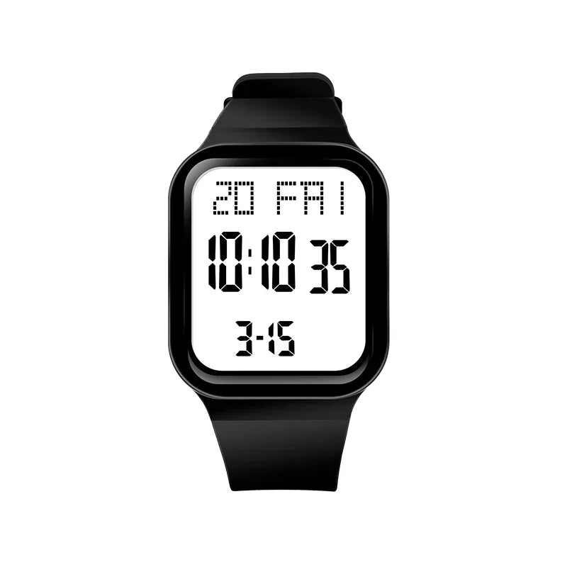 KissICON Black white Sport Digital Watch For Men Women Waterproof Alarm