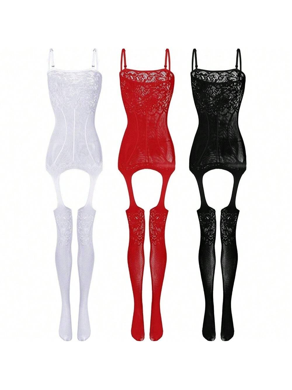 KissICON Black+whtie+red 2 Pack One Fishnet Bodystockings Striped Lingerie