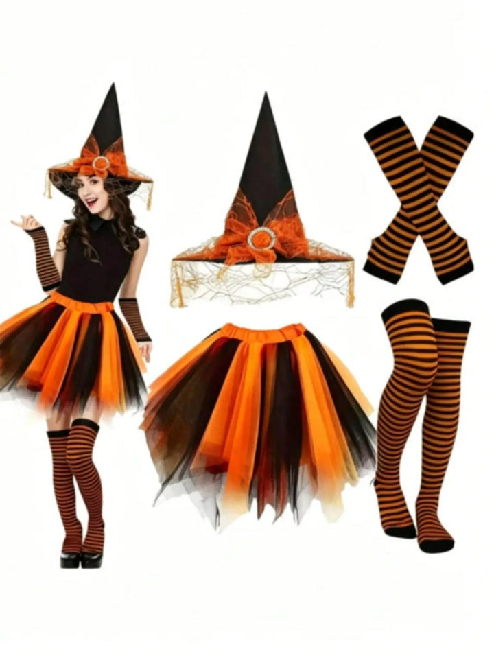 Purple and Black Witch Costume with Tulle Skirt and Accessories