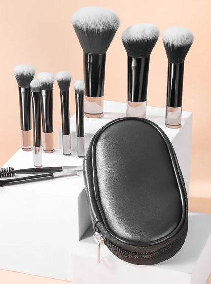 KissICON black with bag RonshadowBrush 10pcs Mini Makeup Brush Set - With