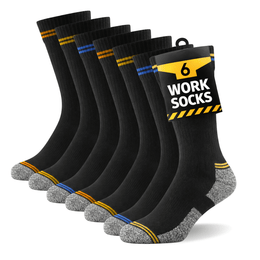 KissICON Black with Colour Stripes / One-size 6 Pairs Mens Heavy Duty Black Work Socks UK 611