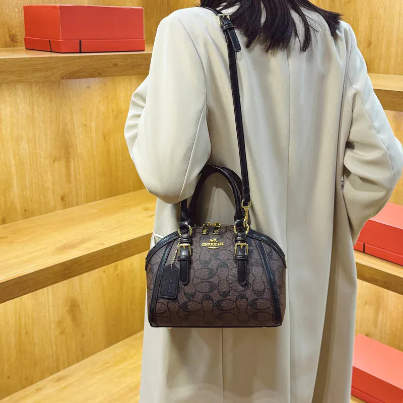 KissICON Handbag Black Women's Retro Shell Bag – Luxury Printed Leather Crossbody & Shoulder Handbag