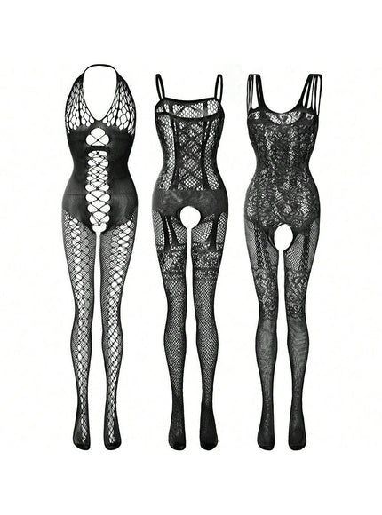 KissICON Black X3 2 Pack One Fishnet Bodystockings Striped Lingerie