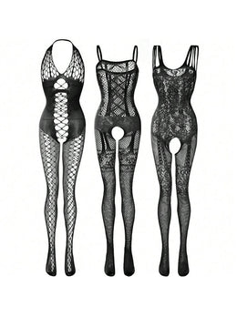 KissICON Black X3 2 Pack One Fishnet Bodystockings Striped Lingerie