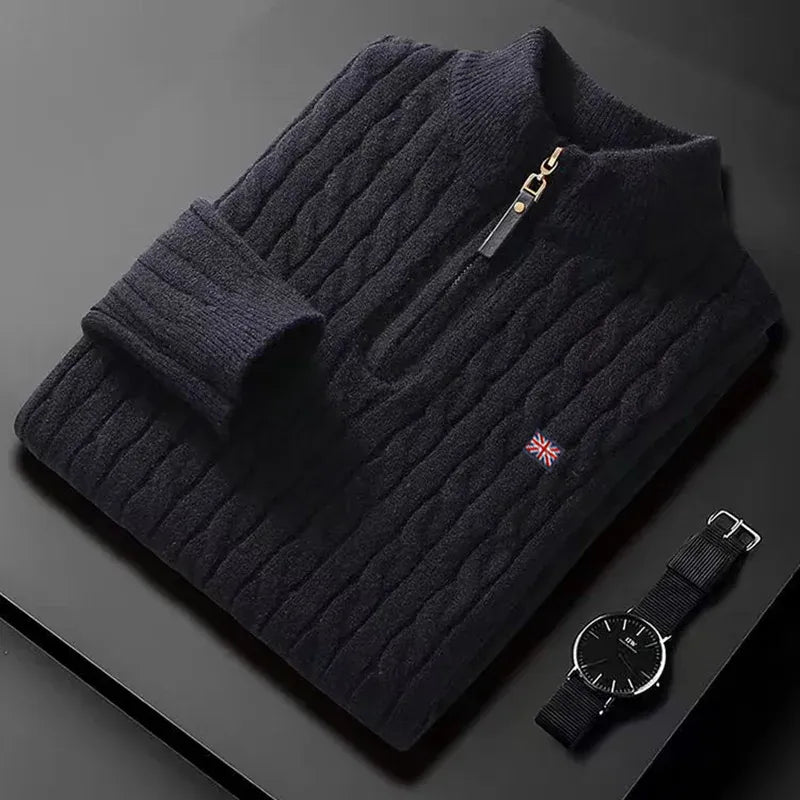 KissICON black / XL Luxury Mens Cashmere Blend Zipper High Collar Sweater