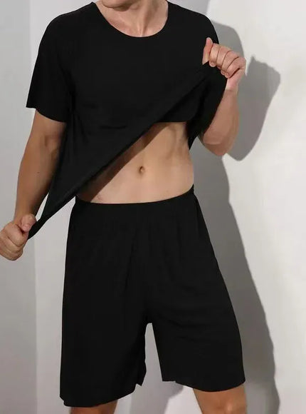 KissICON Black / XL Mens Ice Silk Summer Casual Sportswear Short Set