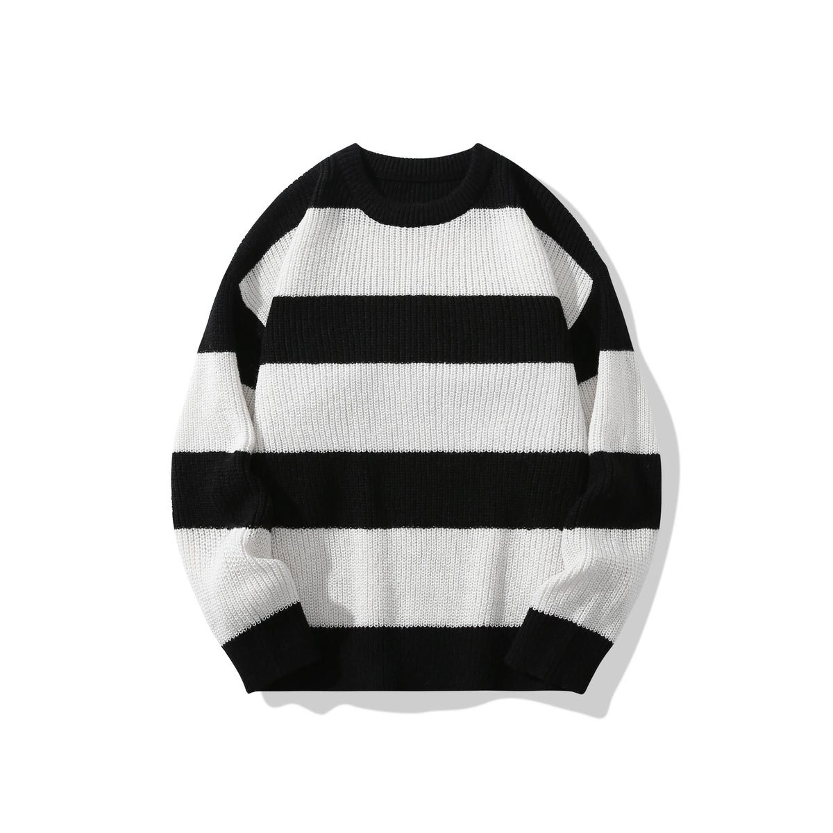 KissICON black / XL Mens Striped Casual Round Neck Loose Sweater