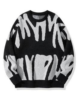KissICON black / XL Trendy Irregular Jacquard ColorBlock Mens Pullover Sweater