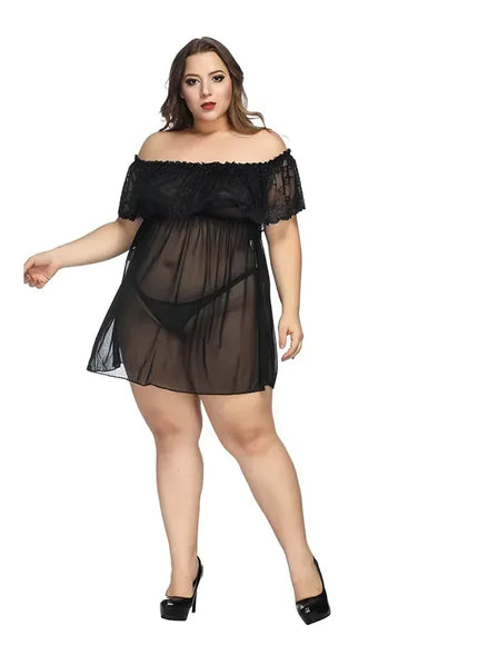 KissICON black / XL XL 5XL Curve Lace Chiffon Robe – Sheer Loungewear Red