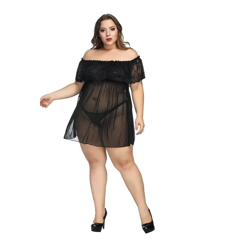 KissICON black / XL XL 5XL Curve Lace Chiffon Robe – Sheer Loungewear Red