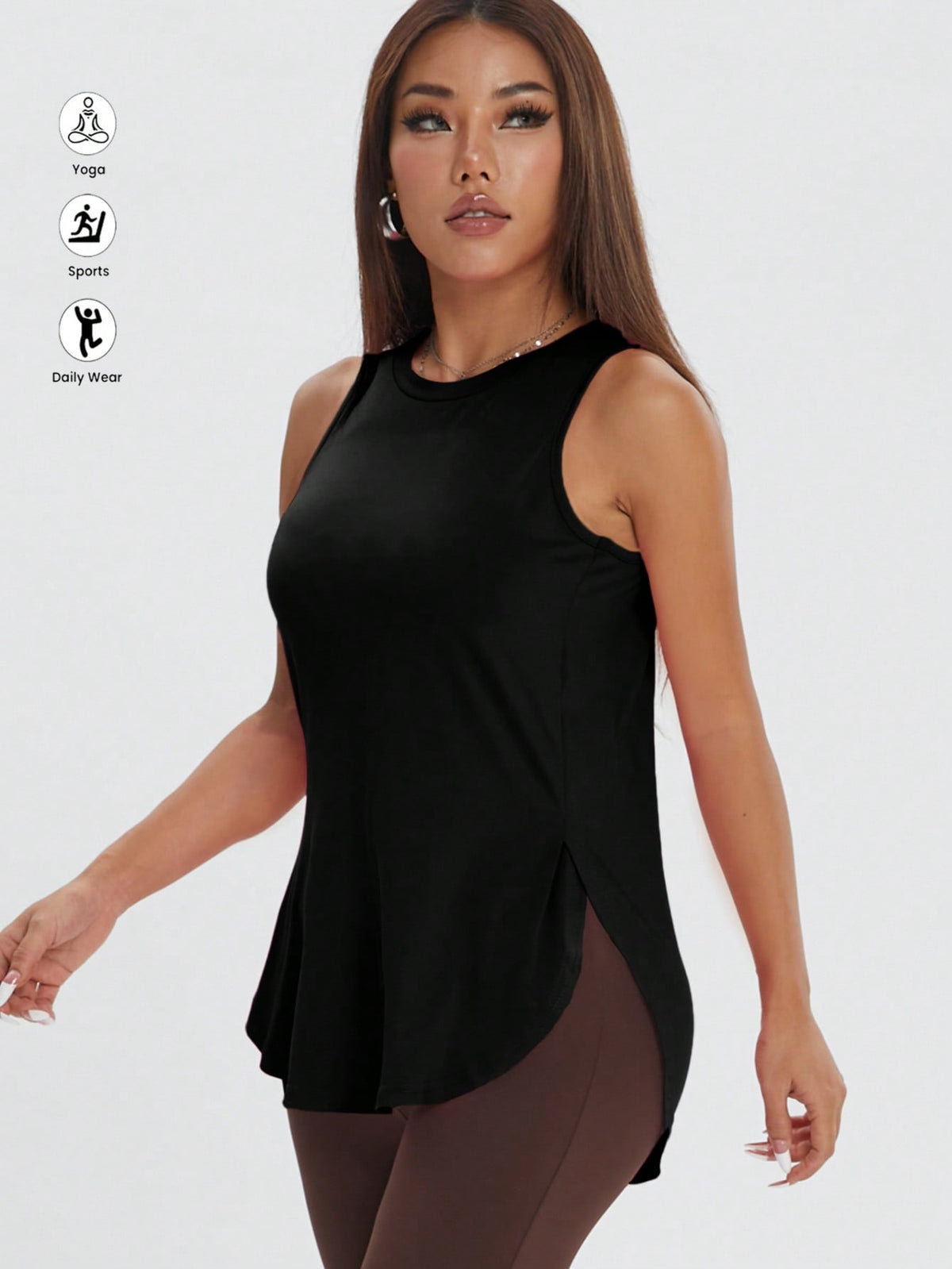 ZW Sports Apparel Black / XS Casual Loose Side Slit Sleeveless Pullover Workout Top