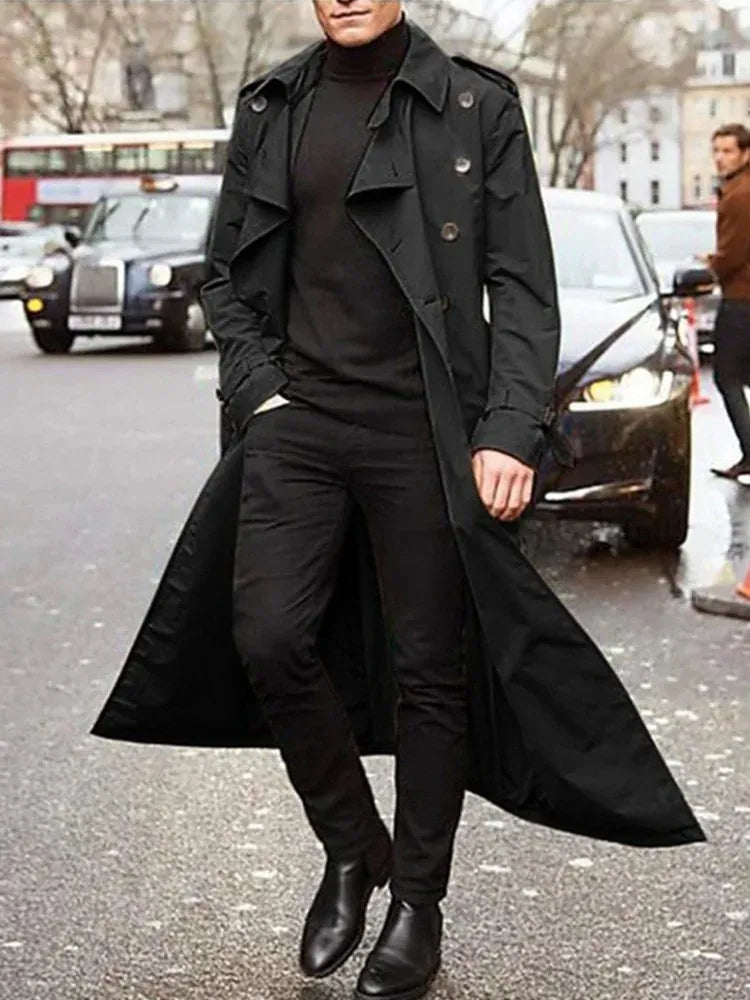 KissICON black / XXL Designer British Overlong Mens Thin Trench Coat