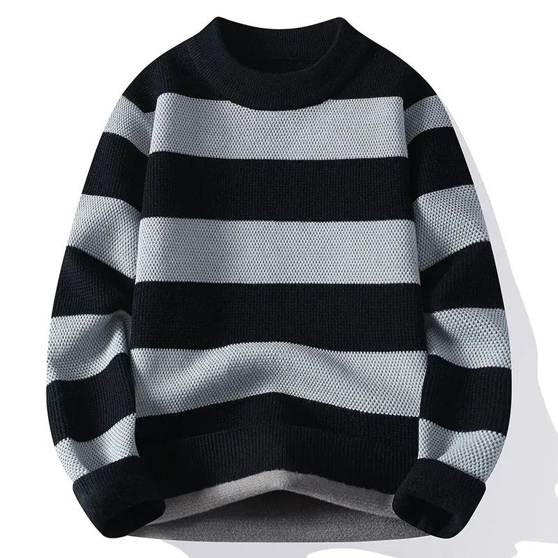 KissICON black / XXL Mens Striped Knitted Pullover SpringAutumn Essential