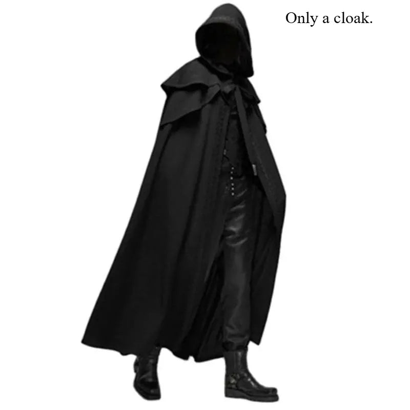 KissICON Black / XXXL / Other Halloween Costume Adult Man Vintage Hooded Loose Black Cloak Gothic Cosplay Costume Fashion Party Costume Handsome Cool Court