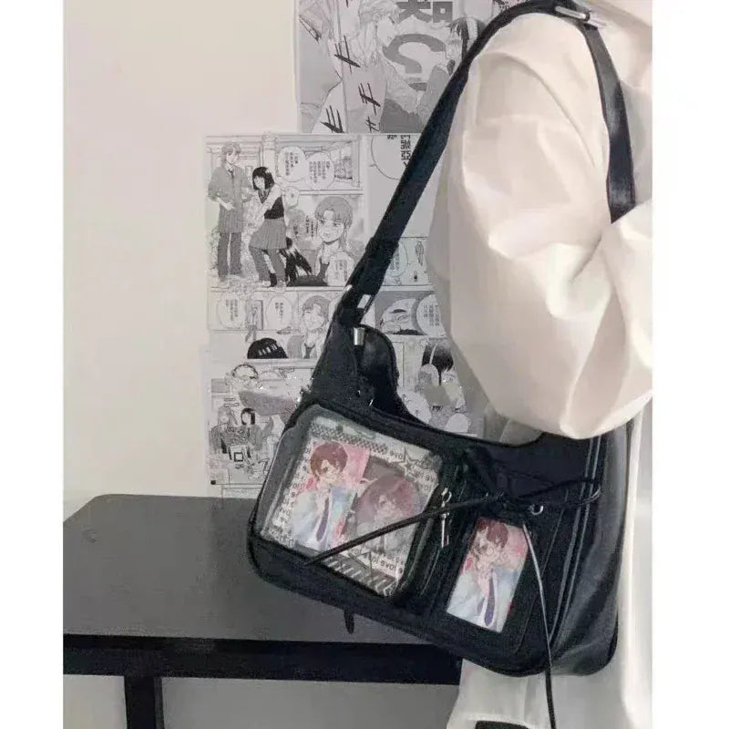 Dropshipman Black Y2k Harajuku Shoulder Bag Women Korean Transparent Ita Bag School Crossbody Bag Female Japanese Designer Preppy Handbag Purse