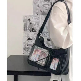 Dropshipman Black Y2k Harajuku Shoulder Bag Women Korean Transparent Ita Bag School Crossbody Bag Female Japanese Designer Preppy Handbag Purse