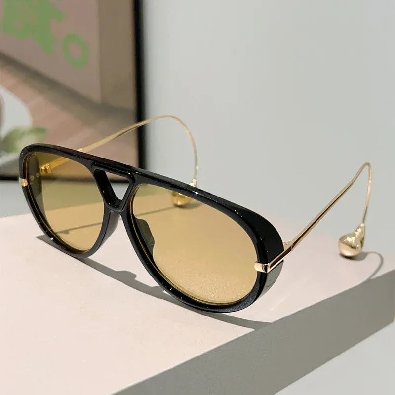 Dropshipman black-yellow / as picture shows Oversized Double Bridge Pilot Sunglasses