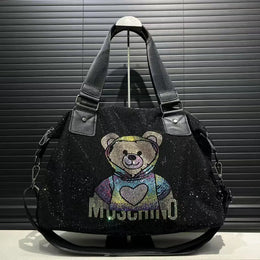 Dropshipman black1 / CHINA Ladies' fashionable diamond jewelry cute teddy bear handbag, large capacity, personalized, elegant, shiny shoulder bag