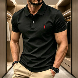 KissICON black11 / XL Mens Breathable Lapel Polo Shirt with Rider Embroidery