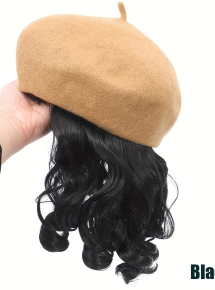 KissICON Black2 / 6inch KissIcon Elegant Curly Wave Beret Wig Hat -