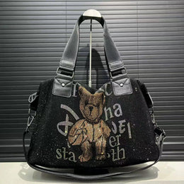 Dropshipman black2 / CHINA Ladies' fashionable diamond jewelry cute teddy bear handbag, large capacity, personalized, elegant, shiny shoulder bag