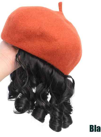 KissICON Black3 / 6inch KissIcon Elegant Curly Wave Beret Wig Hat -