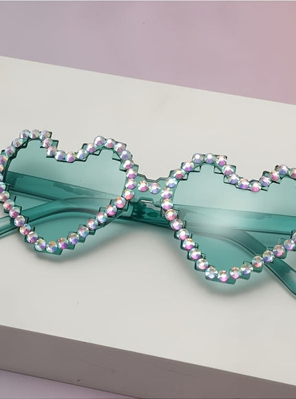 KissICON Eyewear Blackish Green / 1pc Sapphire Heart Diamond Glasses Y2K Spicy BlingBling Party Style