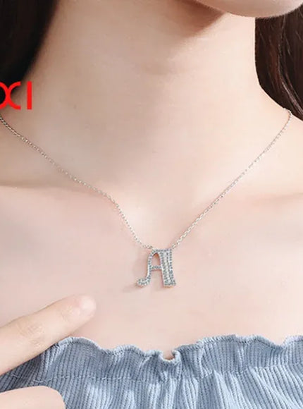 KissICON Bling Full Crystal Letter Necklace – 925 Sterling Silver