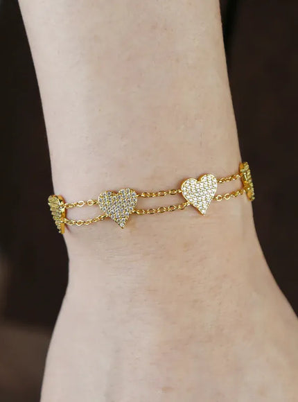 KissICON Bling Heart Charm Bracelet – Double Chain White