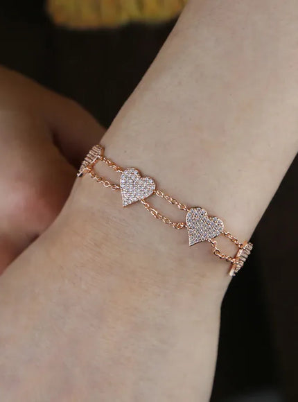 KissICON Bling Heart Charm Bracelet – Double Chain White