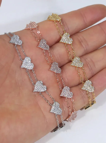 KissICON Bling Heart Charm Bracelet – Double Chain White